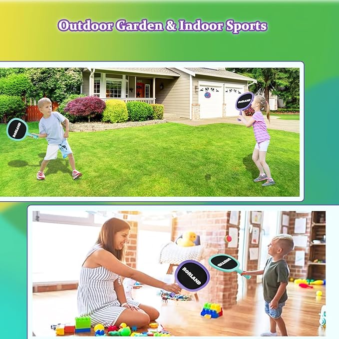 Racquet Paddle Bouncy Ball Play Set for Kids Adults Family Activities Rackets, Indoor Outdoor Play Games,Children’s Pool Beach Sport Toys(with 4 Balls)