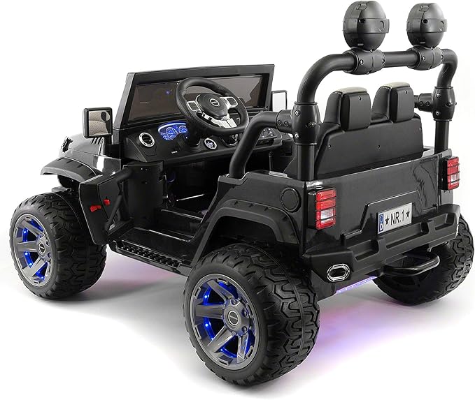 Moderno Kids Trail Explorer 2 (Two) Seater 24V Power Children Ride-On Car Truck with R/C Parental Remote + EVA Foam Rubber Wheels + Leather Seat + Bluetooth FM MP3 Music Player (Black)