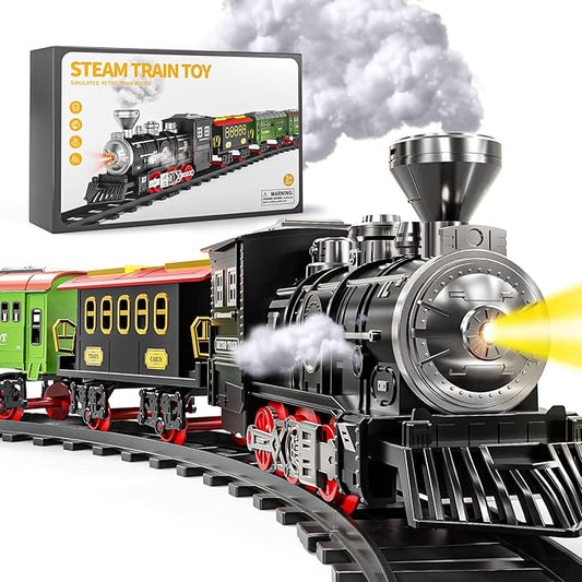 Classic Train Set Toy for Kids Toddler Ages 3-5 4-7, Toy Train Set with Spray, Light & Sound for Under Christmas Tree, Christmas Birthday Gifts Toys Train Set for Boys Kids Girls Ages 3-5 4-7 4-8