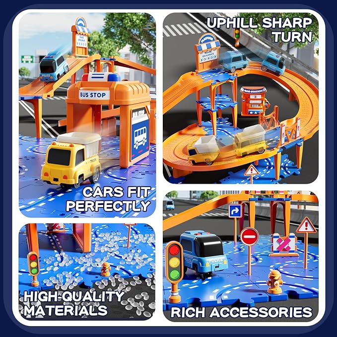 Puzzle Race Car Track Set for Kids 3-5, Floor Puzzle Track Car Set, Toddler Toys for 3 4 5 6 Years Old Boys, Toys Gift for Kids Boys Girls Age 3 4 5 6 7 8 Years Old