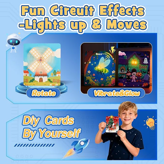 JoyCat Science Paper Circuit Kit for Kids Ages 8-12, STEM Toys with Glow Vibrate Spin Modes, Educational Electronics Kit with 18 Fun Theme for Boys & Girls, DIY Paper Card for Birthday Christmas Gift