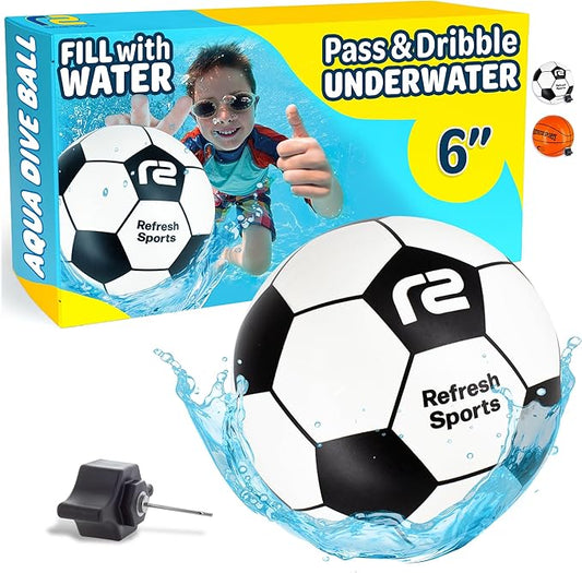 Aqua Dive Pool Ball - Underwater Pool Toys For Kids & Teens - Fun Summer Water Toys & Beach Games for Boys & Girls - Watermelon Gifts for Kids - 6" Soccer Ball - Boy Gift Ages 8 9 10 11 12+ Year Old