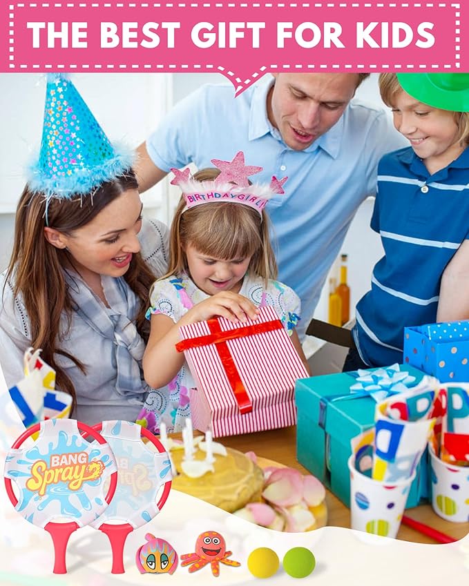 Water Paddle Toss Game with Floating Octopus Ball, Fun Indoor & Outdoor Play Set for Kids, Family, and Friends – Great for Yard, Beach, or Pool Games