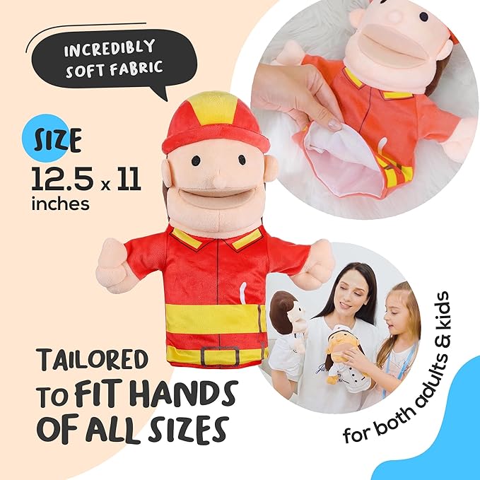 Hero Hand Puppets for Kids - Designed by Occupational Therapist, Doctor, Nurse, Firefighter + Police Officer, Interactive Educational Toy, Kids Heroes of Play, 12.5in x 11in
