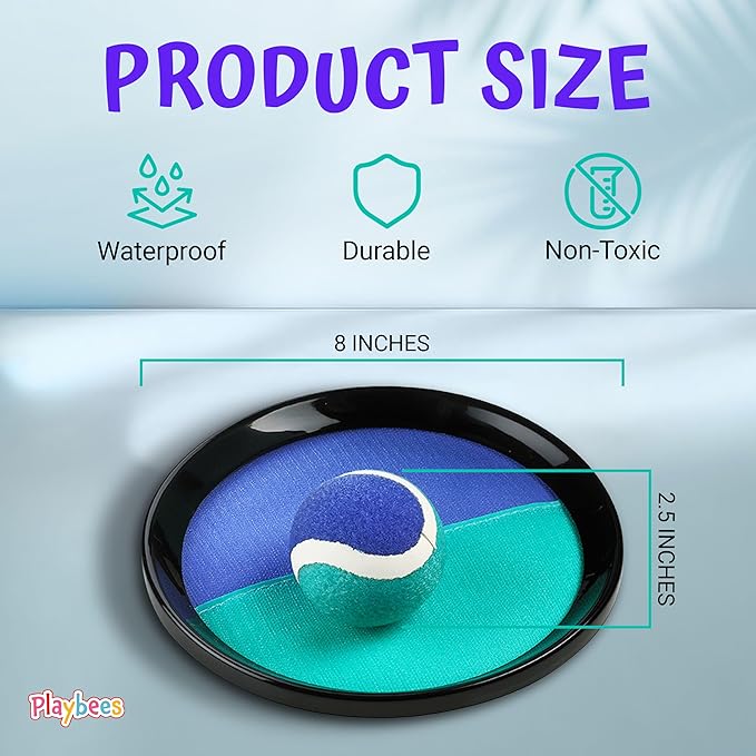 Toss and Catch Ball Game Classic Outdoor Yard Games for 3-10 Year Old Perfect Beach Toys Backyard Lawn Sport Activity Family Indoor & Outside Games Sport Pool Toys Paddle Game (2 Paddles 2 Balls)