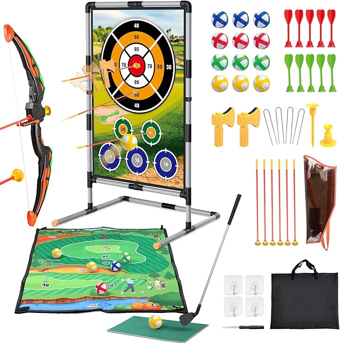 Golf Game Play Set for Kids - Bow and Arrow Set - 2-Pack Up Archery Set with 20 Suction Cup Arrows - Indoor and Outdoor Toy for Boys Girls 4 5 6 7 8 9 10 11 12 Year Old