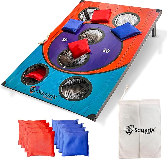Cornhole Arcade Board Set 3x2 feet with 8 Bean Bags, Skee Ball Style Toss Game for Adults and Family, Indoor Outdoor Fun for Camping, Parties, Beach and Yard