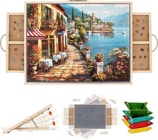 Celosia 2 in 1 Rotating Puzzle Board with Drawers, 35"×27" 1500 Piece Jigsaw Puzzle Board with Protective Cover & 4 Wheels, 4 Puzzle Sorting Trays, Puzzle Table for Puzzles Lovers