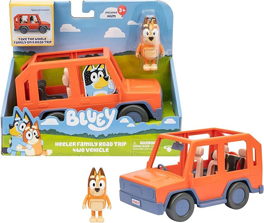 Bluey Heeler Family Road Trip Big Car Toy, Articulated, Customizable Interactive Toddler Toy Car with 2.5” Chilli Figure, Toddler Cars for Ages 3+