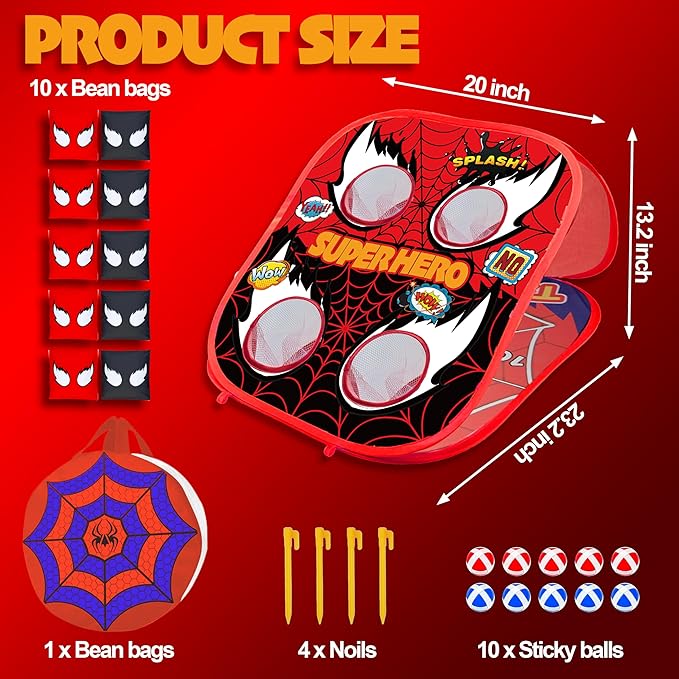 Spider Bean Bag Toss Game for Kids,5-Second Setup Cornhole Game,Spider Toys Gifts for 3 4 5 6 7 8 9 10,Party Outside Activities Carnival Games for Kids,Gift for Boy Girl Birthday or Christmas