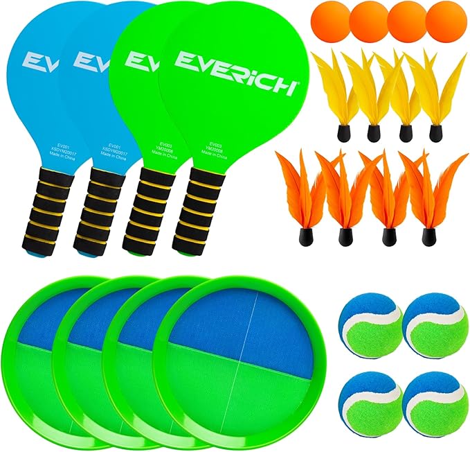 EVERICH Toss and Catch Ball Set & Paddle Ball, Outdoor Games for Kids Toys, Christmas Family Games, Beach Pool Camping Yard Game Outside Toys, Gifts for Boys Girls 3 4 5 6 7 8 9 10 11 12+ Years Old