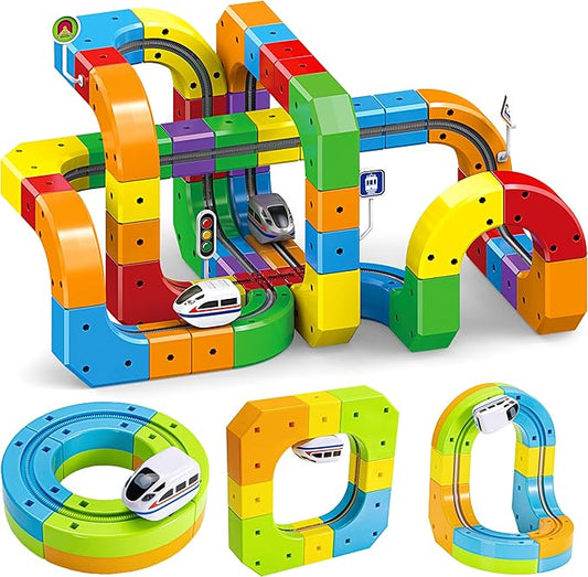 Electric Train Set for Kids Ages 3-8 - Modular 3D Flexible Race Track Building Toy with Gravity-Defying 360° Movement, STEM Learning Fun Gift (66 pcs Starter Set)