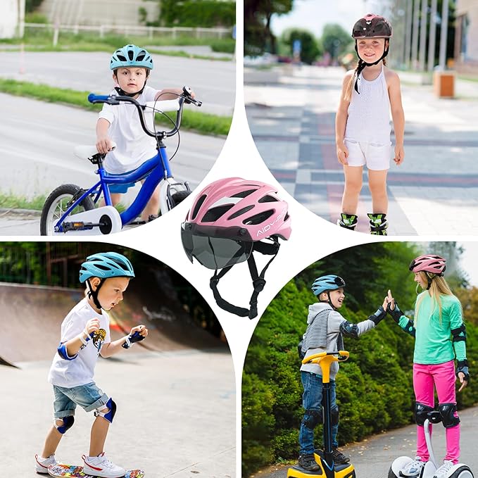 Kids Bike Helmet Boys Bike Helmet with Goggles, Adjustable Youth Bikes Helmets, Bicycle Cycling Roller Skating Skateboard Helmet for Boys Girls