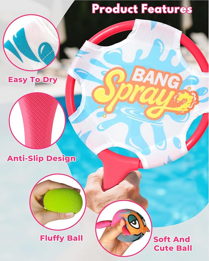 Water Paddle Toss Game with Floating Octopus Ball, Fun Indoor & Outdoor Play Set for Kids, Family, and Friends – Great for Yard, Beach, or Pool Games