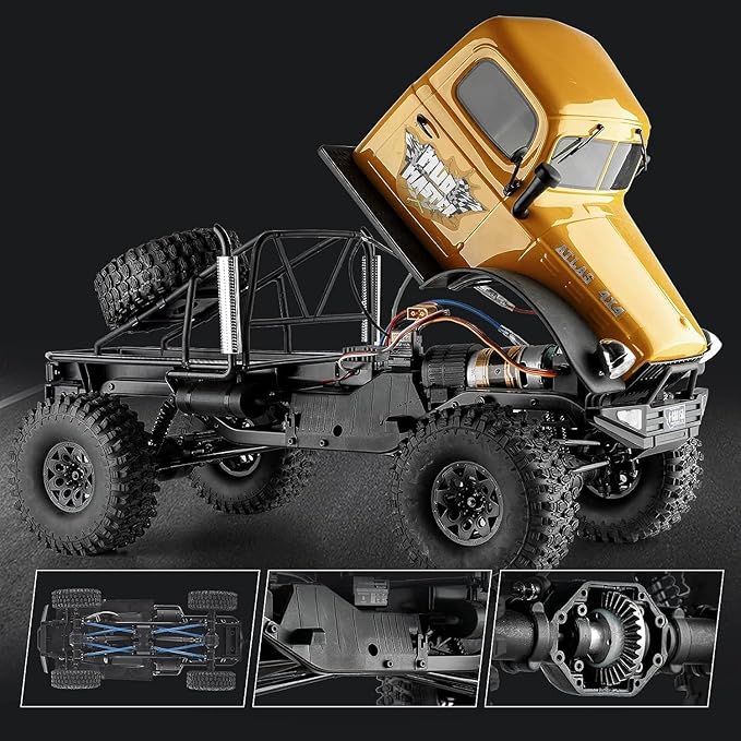 BEEZRC RocHobby 1/10 Scale Atlas 4WD 2.4GHz RC Crawler Offroad Truck Hobby Grade Remote Control Car with Vehicle Transmitter for Adults (Yellow)