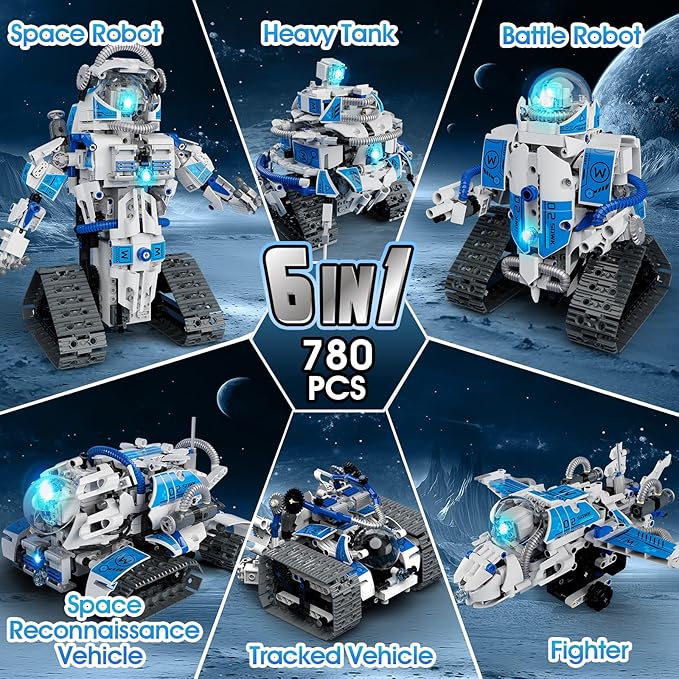 6 in 1 STEM Robot Building Kit, 780 PCS APP & Remote Control Space Robot Toys for Kids Age 8-14+, Engineering Technic Coding Robotic Kit, Educational Science Set Birthday Gift for Boys Girls