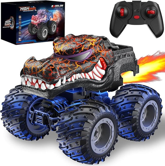 Remote Control Monster Car, 2.4GHz RC Crocodile Monster Truck Toys for 3 4 5 6 7 8 Years Old Boys Kids, All Terrain RC Truck Off Road with Spray, Light, Rechargeable Battery, Christmas Birthday Gifts