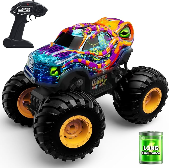 Kraken Monster Truck RC Car, Entry-Level Remote Control Car for Kids Aged 4-8, 1:16 Scale with LED Lights (Low-Speed Safety), 2.4GHz Truck Toys, Birthday Gift for 5 6 7 Year Old Boys