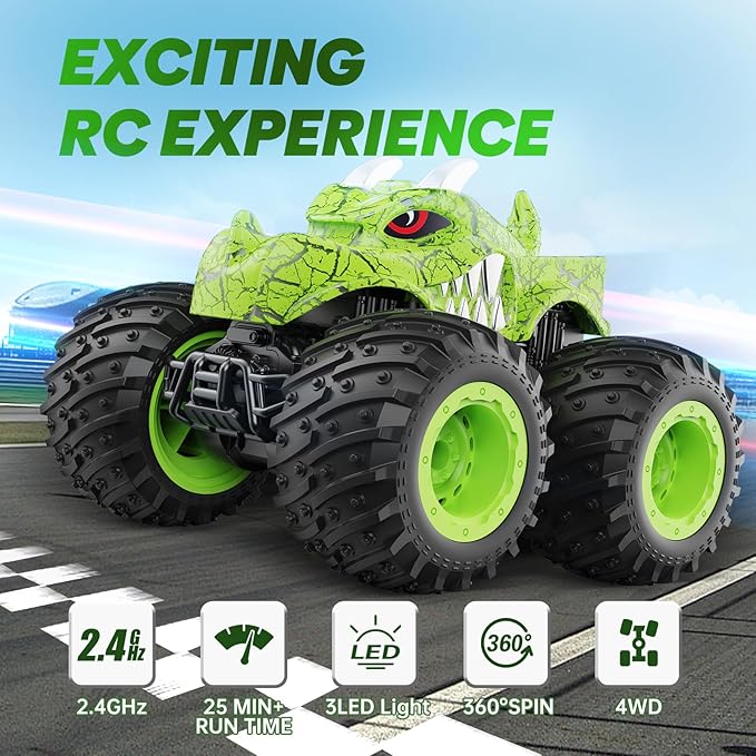BAODLON RC Monster Trucks Toys for 3 4 5 6 7 8 Years Old Boys Kids, 2.4GHz Remote Control Monster Car, All Terrain RC Truck Off Road with Spray & Light, Rechargeable Battery, Christmas Birthday Gifts