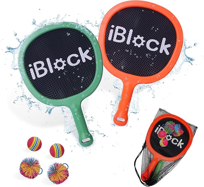 Racquet Paddle Bouncy Ball Play Set for Kids Adults Family Activities Rackets, Indoor Outdoor Play Games,Children’s Pool Beach Sport Toys(with 4 Balls)