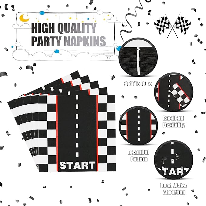 CANREVEL 96 PCS Race Car Birthday Party Plates Serve 24, Racing Car Plates and Napkins Forks Set, Disposable Tableware for Race Cars Party Supplies Decorations, Race Car Plates for Boys Kids Men