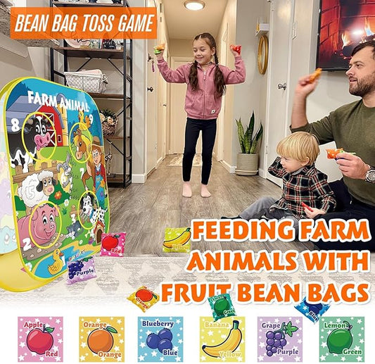 RaboSky 3-in-1 Farm Animals Bean Bags Toss Axes Throwing Sticky Balls Game for Kids 2 3 4 5 Toddlers Indoor Outdoor Sports Activities Toys Gifts for Boys Birthday Easter Christmas Stocking Stuffer