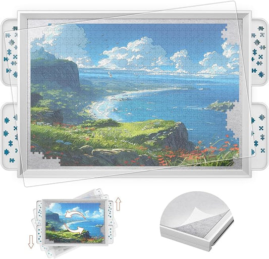 1500 Pieces Move & Rotating Puzzle Board with Drawers，36.42" x 28.94" Portable Jigsaw Puzzle Table for Adults, Wooden Puzzle Board with Covers & Wheels, Birthday Gifts for Mom