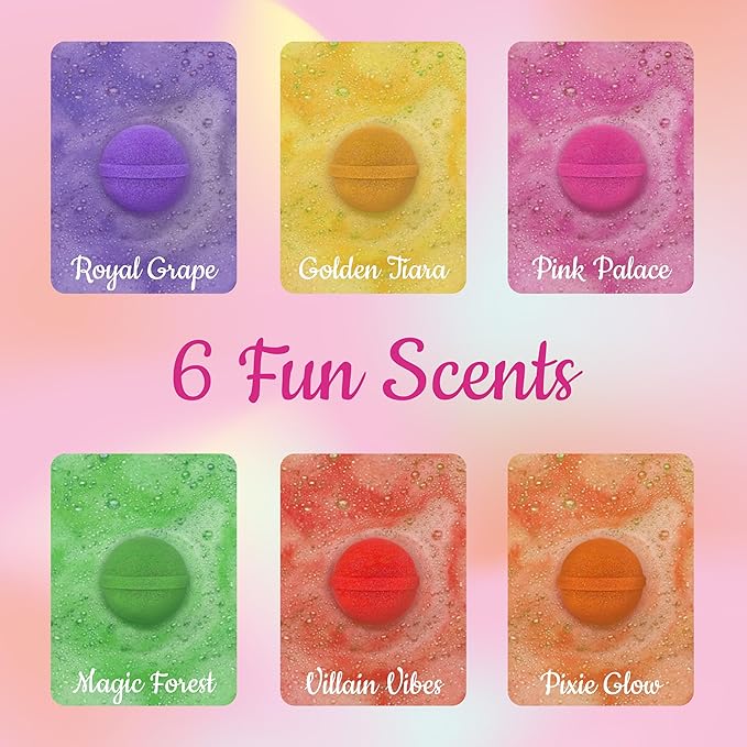 Princess Bath Bombs for Girls with Surprise Toys Inside (6 Pack) – Large Fizzy Bubble Bath Bomb for Kids - Princess, Mermaid, Fairytale Bath Toys – Fruity Scent, Skin-Safe, Made in USA by Two Sisters
