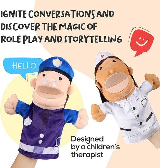 Hero Hand Puppets for Kids - Designed by Occupational Therapist, Doctor, Nurse, Firefighter + Police Officer, Interactive Educational Toy, Kids Heroes of Play, 12.5in x 11in