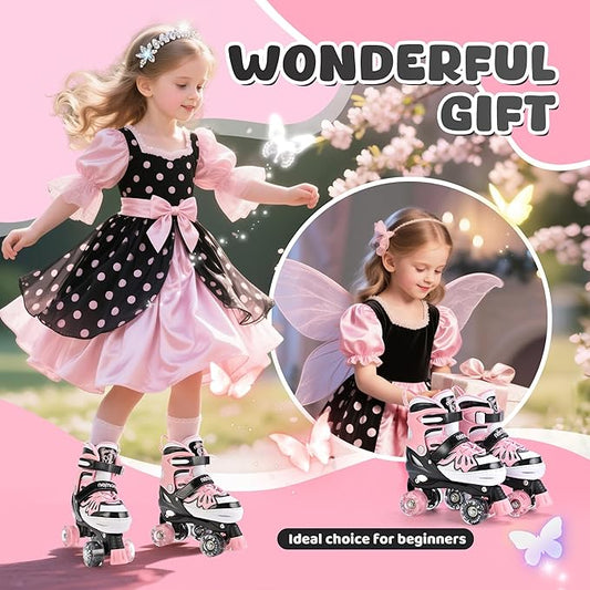 NEMONE Mermaid 4 Size Adjustable Light up Roller Skates for Girls, Purple Blue Skates for Toddlers, Beginner Kids Butterfly Roller Skates Indoor Outdoor