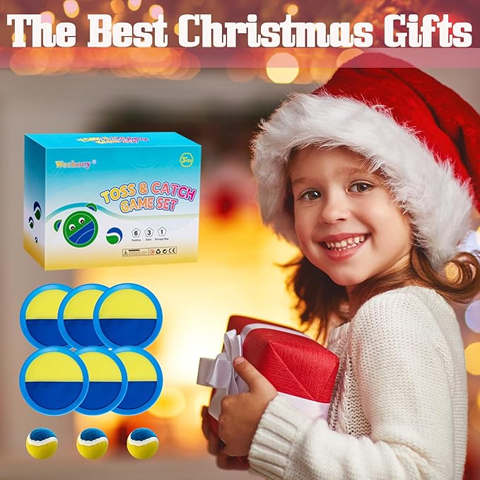 Kids Toys - Outdoor Games for Kids, Toss and Catch Ball Set with 6 Paddles 3 Balls, Toys for 3 4 5 6 7 8+ Year Old Boys Girls Christmas Birthday Gifts (Light Blue)