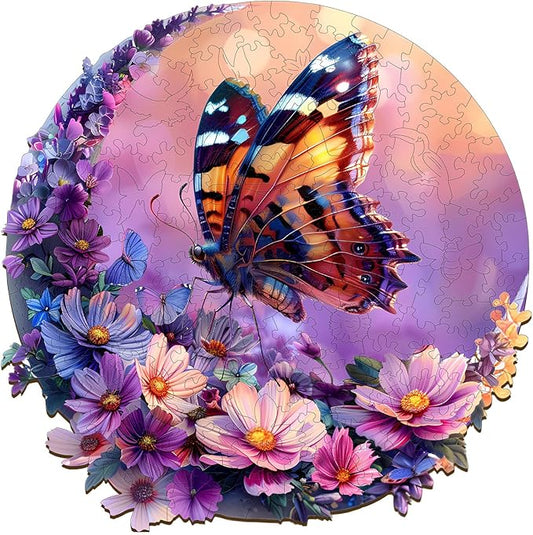 Wooden Puzzles for Adults, Wooden Jigsaw Puzzles for Adults, Butterfly and Moon-1 Unique Shaped Wood Puzzles Adult, Birthday Gifts for Friends Family Game, Home Decor (8.5 * 8.5in 100pcs)