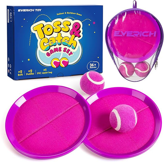 EVERICH Upgraded Toss and Catch Ball Game Set - Indoor and Outdoor Games for Kids 3-12, Beach Sand Pool Water Toy Includes 2 Paddles 2 Sticky Balls, Great Birthday Easter Gifts for Boys Girls