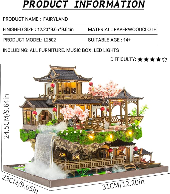 Spilay DIY Miniature Dollhouse Miniature House Kit,DIY Kit Mini Modern Villa Model with Music Box,1:24 Scale Creative Doll House Best Christmas Birthday Gift(Fairyland)