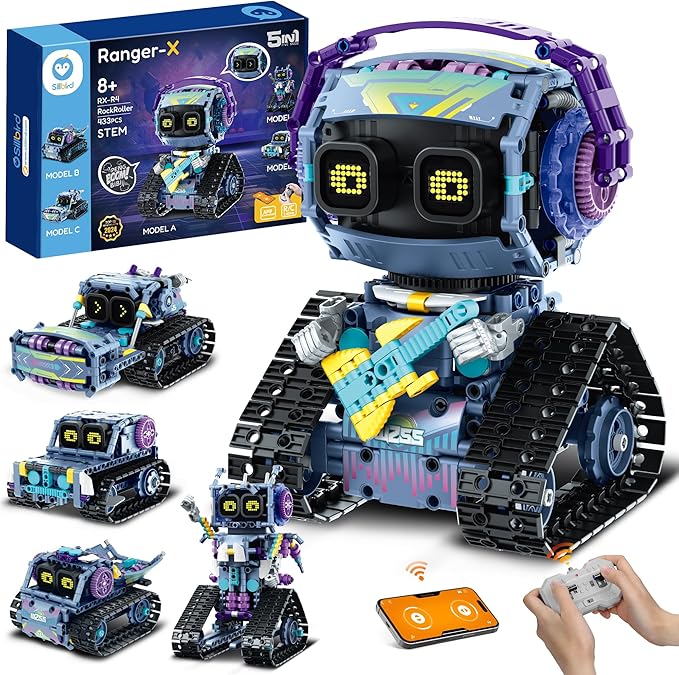 Sillbird Robot Building Kit with Remote Control STEM Gifts for Kids Boys Ages 8-12, Coding Robotic Technic Creative Toys for Birthday - Build 5in1 Model with 433 Pieces