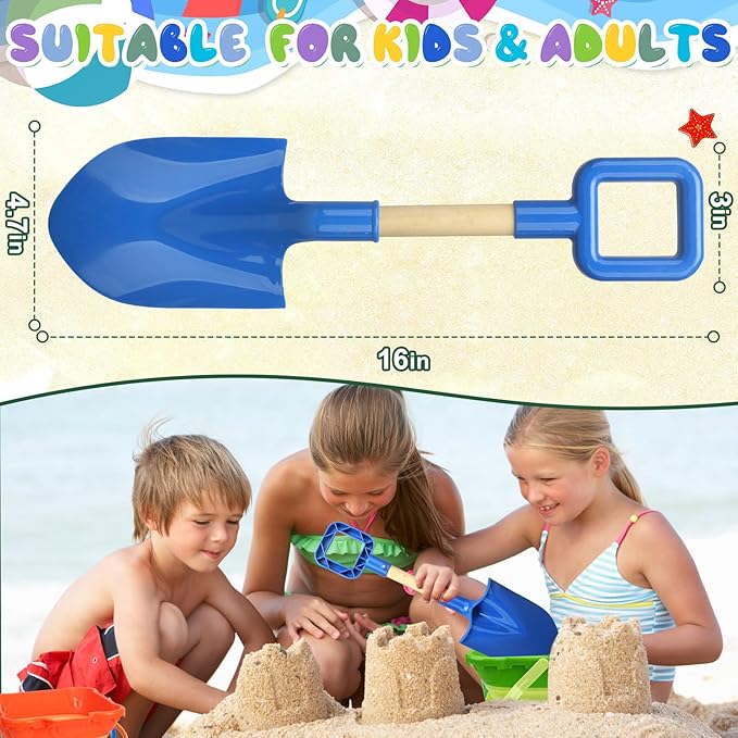 16inch Beach Sand Shovels Toys for Kid Adult, 3PCS Sturdy Long Wooden Spade Gardening Tool Kits Sand Snow Digging for Boy Girl, ABS Plastic Scoops Exploration Gift for Summer Backyard Planting Camping
