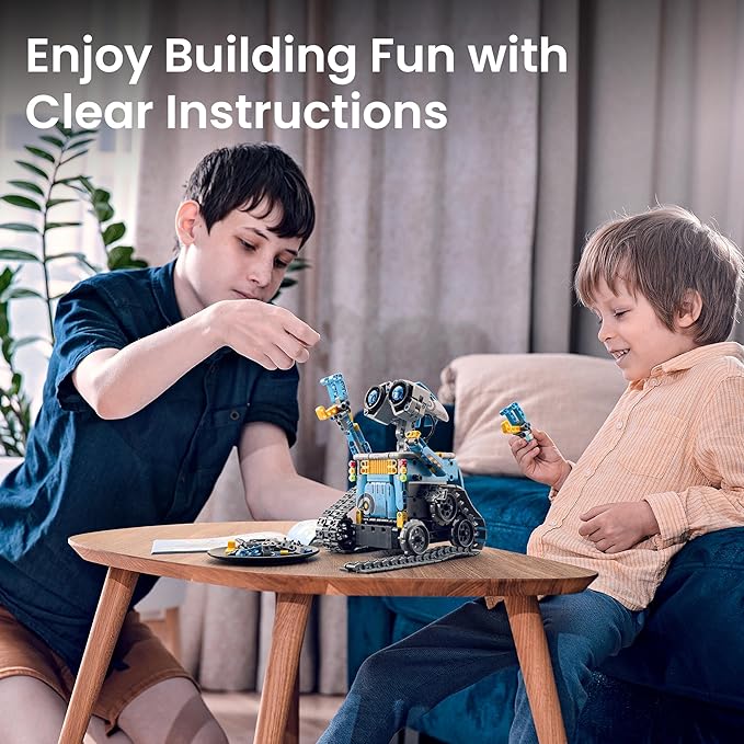 Sillbird Robot Building Kit with Remote Control STEM Gifts for Boys Ages 8-12, Technic Coding Robotic Toys for Kids Birthday, Build 5in1 Models with 488 Pieces - Blue