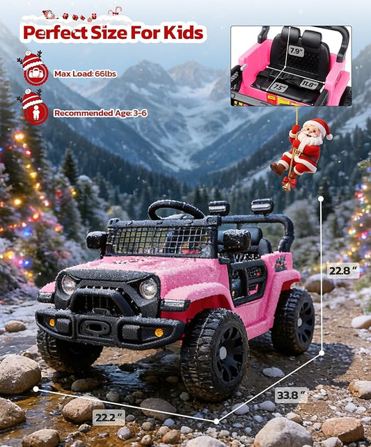 ELEMARA Kids Ride on Car, 12V Ride on Toys w/Remote, Electric Cars for Kid w/Bluetooth, LED Lights, Battery Car for Toddlers, Battery Powered Off-Road Vehicle w/Shock Absorbers, Kids Driving Car-Pink