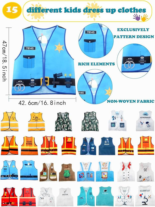 30 Pcs Kids Community Helper Dress Up Vest Bulk Occupation Costume Career Cosplay Clothes for Toddlers Role Pretend Play