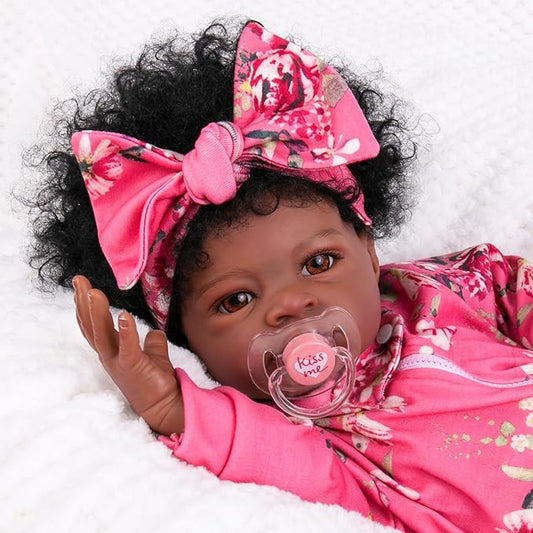 Aori Reborn Baby Dolls Black Girl - 20-inch Black American Realistic Newborn Doll with Feeding Accessories, Great Gift Set for Kids 3+, Grand-Parents, Collectors