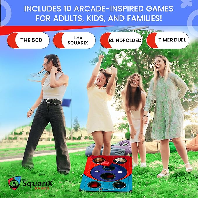 Cornhole Arcade Board Set 3x2 feet with 8 Bean Bags, Skee Ball Style Toss Game for Adults and Family, Indoor Outdoor Fun for Camping, Parties, Beach and Yard