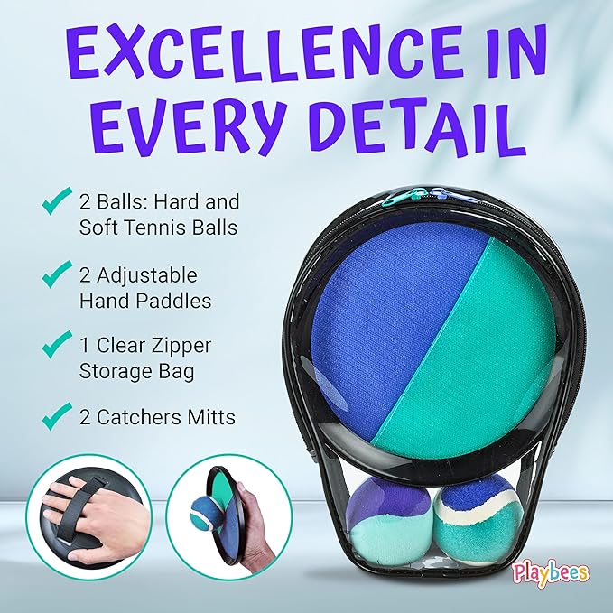 Toss and Catch Ball Game Classic Outdoor Yard Games for 3-10 Year Old Perfect Beach Toys Backyard Lawn Sport Activity Family Indoor & Outside Games Sport Pool Toys Paddle Game (2 Paddles 2 Balls)