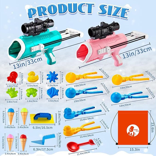 28 Pack Snow Toys-Snowball Maker Toy for Kids Winter Outdoor Toys with Snowball Launcher, Duck Snowball Maker, Animal Sand Molds for Toddlers Kids Boys Christmas Girls