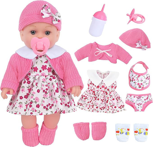 ZNTWEI 12 Inch Baby Doll Playset with Reborn Baby Dolls Clothes and Accessories Including Bottles, Nipple, Diaper, Bib, Underpants
