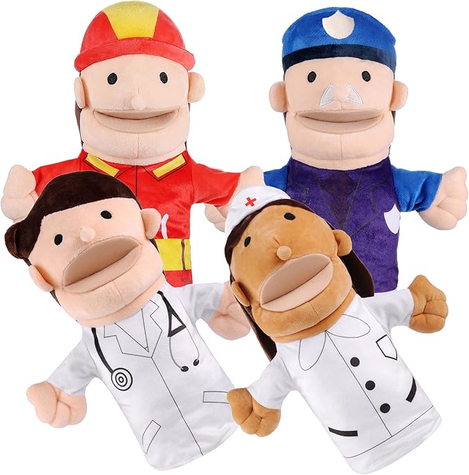 Hero Hand Puppets for Kids - Designed by Occupational Therapist, Doctor, Nurse, Firefighter + Police Officer, Interactive Educational Toy, Kids Heroes of Play, 12.5in x 11in