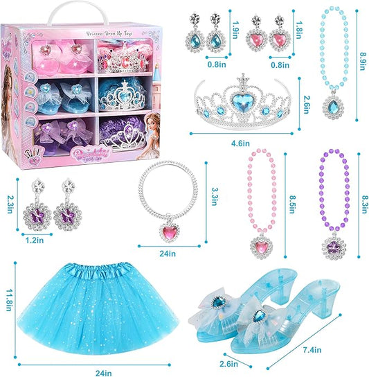 Princess Dress Up for Girls 4-6, 3 Color Skirts, Shoes, Crowns, Jewelry Boutique Kit Dress Up Clothes for Little Girls,Gifts for 3-6 Year Old Girls