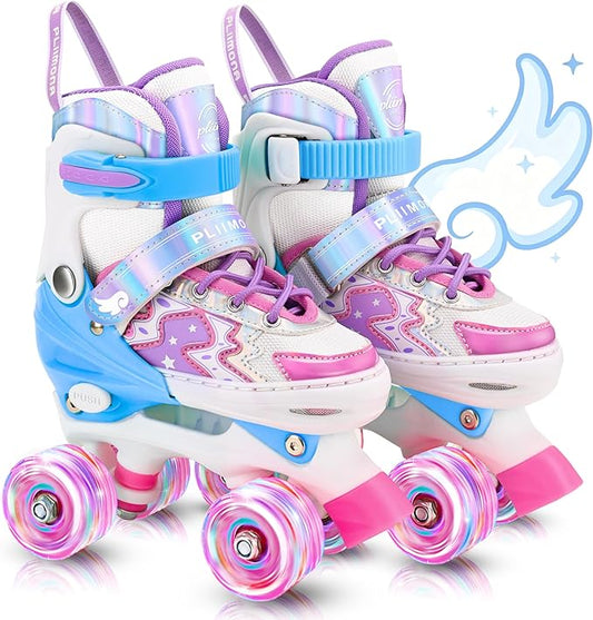 Star Wing Roller Skates for Toddlers & Kids - 4 Size Adjustable Light Up Patines para Niñas, Battery-Free All Illuminating Wheels, Ideal Gift for Girls and Boys Ages 3-12