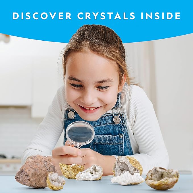 National Geographic Break Open 4 Geodes Science Kit – Includes Goggles and Display Stand - STEM Science Gift for Boys and Girls, Break Your Own Geodes with Crystals (Amazon Exclusive)