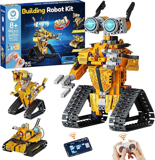 Sillbird Robot Building Kit with Remote Control STEM Gifts for Boys Age 8-12, Technic Buildable 3in1 Model Coding Robotic Set Birthday Toys for Kids Teens (468 Pieces)