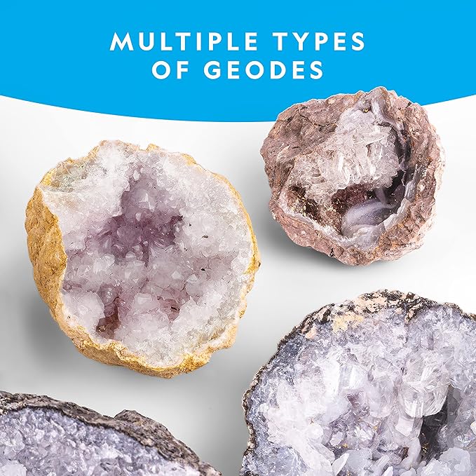 National Geographic Break Open 4 Geodes Science Kit – Includes Goggles and Display Stand - STEM Science Gift for Boys and Girls, Break Your Own Geodes with Crystals (Amazon Exclusive)